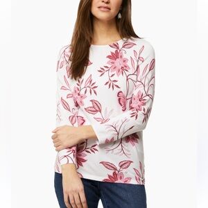 Laura Boat Neck Floral Motif Sweater White Pink